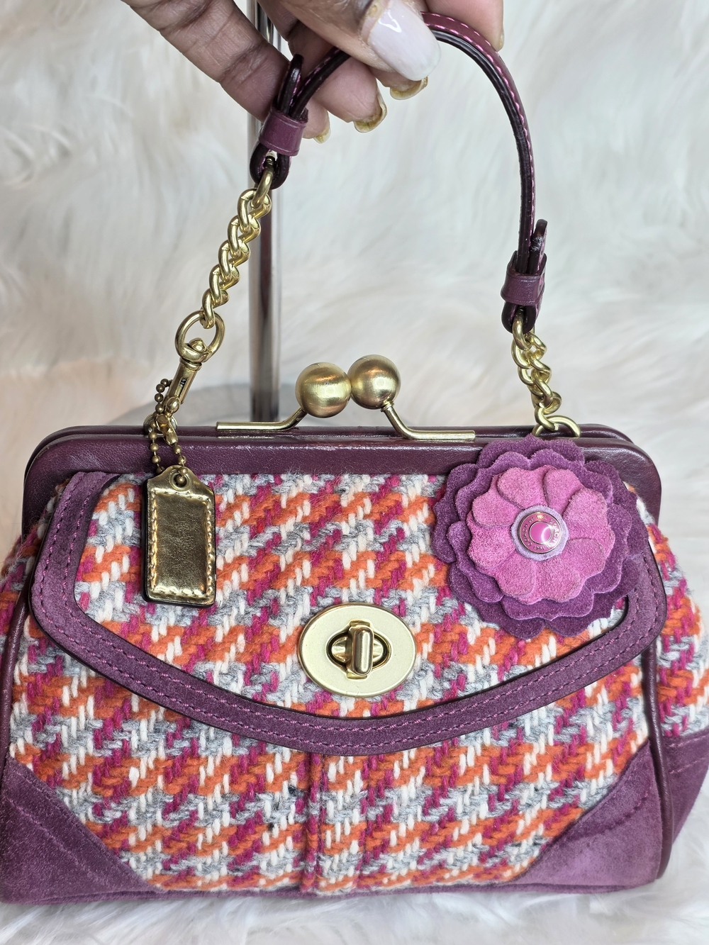 Coach Vintage Y2K Houndstooth Tweed & Suede Kisslock Mini Bag "2005"No E05J-8F45 - Picture 9 of 9